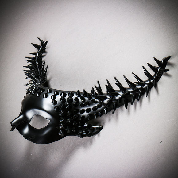Krampus Black Steampunk Spikes Horn Devil Mask - Black - Picture 3 of 10